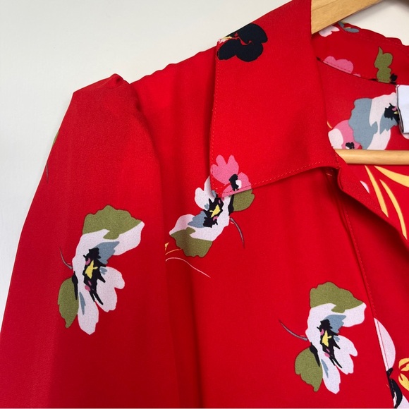 Cabi 6128 Afternoon Dress Midi Red Garden Floral Print Button Down - Picture 6 of 10